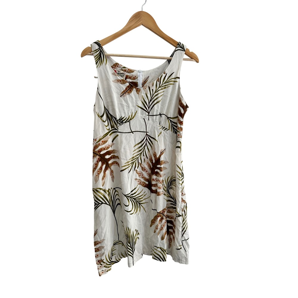 Hilo Hattie Hawaiian Original Rayon Tropical Leaf Print Sleeveless Dress Medium